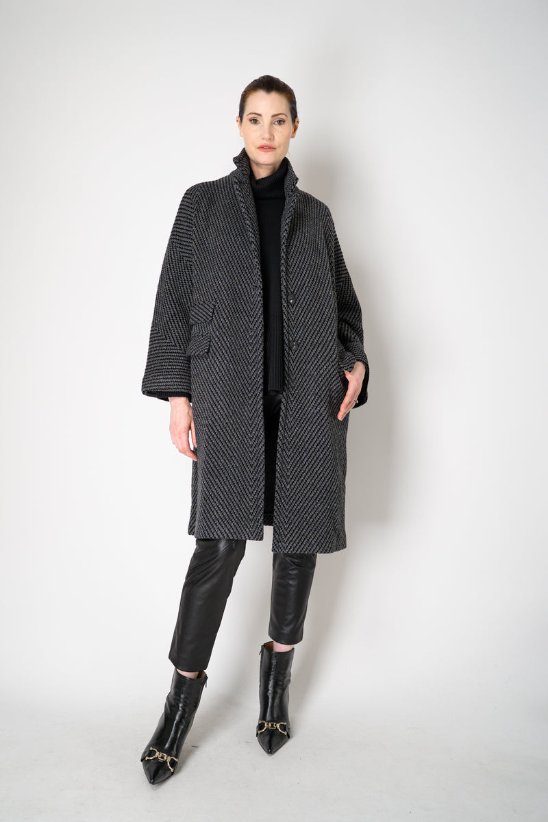 Amina Rubinacci Wool Viscose Knit Single Breasted Cardigan in Grey and Black Vancouver. Shop Online or in Store.