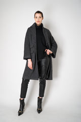 Amina Rubinacci Wool Viscose Knit Single Breasted Cardigan in Grey and Black Vancouver. Shop Online or in Store.