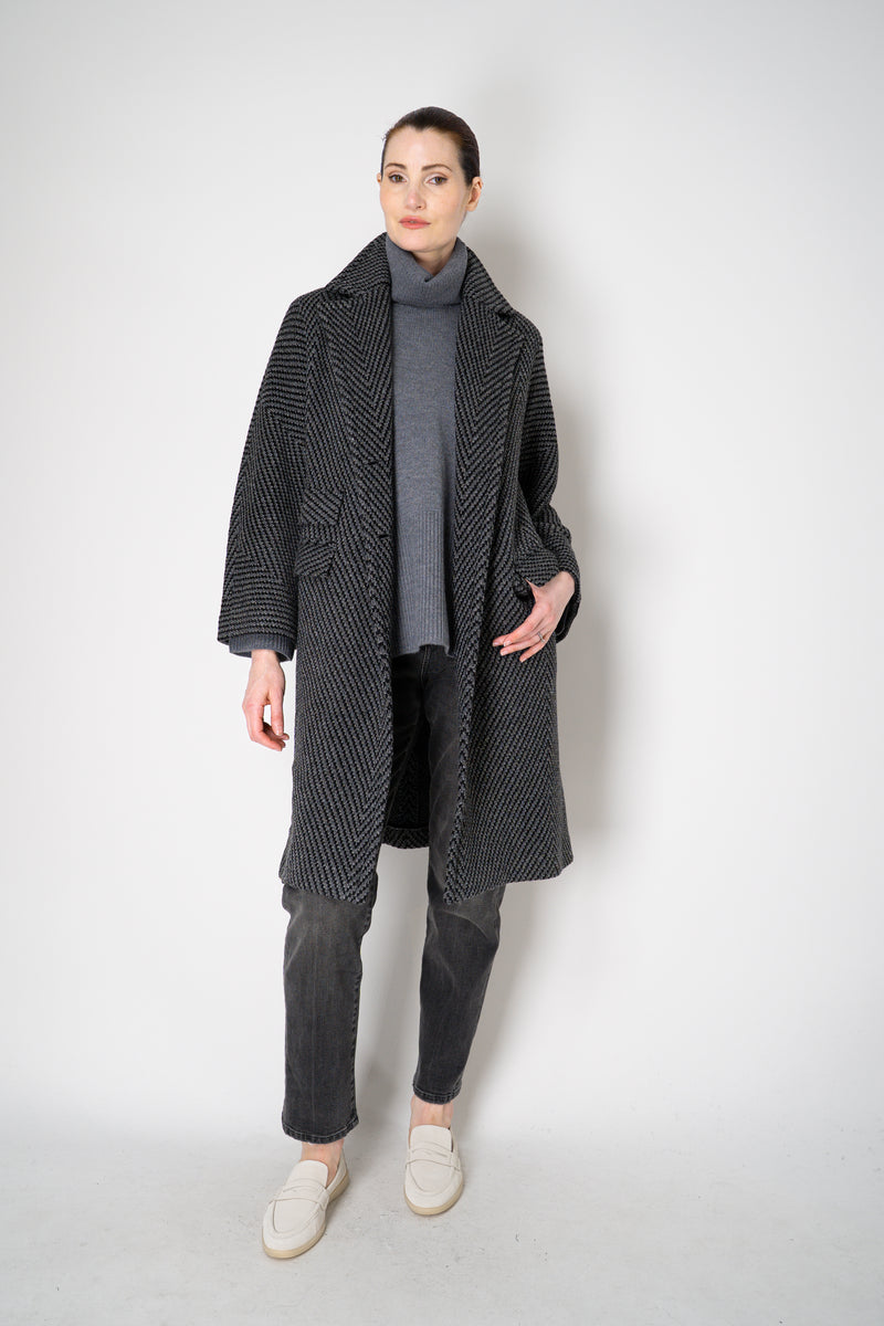 Amina Rubinacci Wool Viscose Knit Single Breasted Cardigan in Grey and Black Vancouver. Shop Online or in Store.