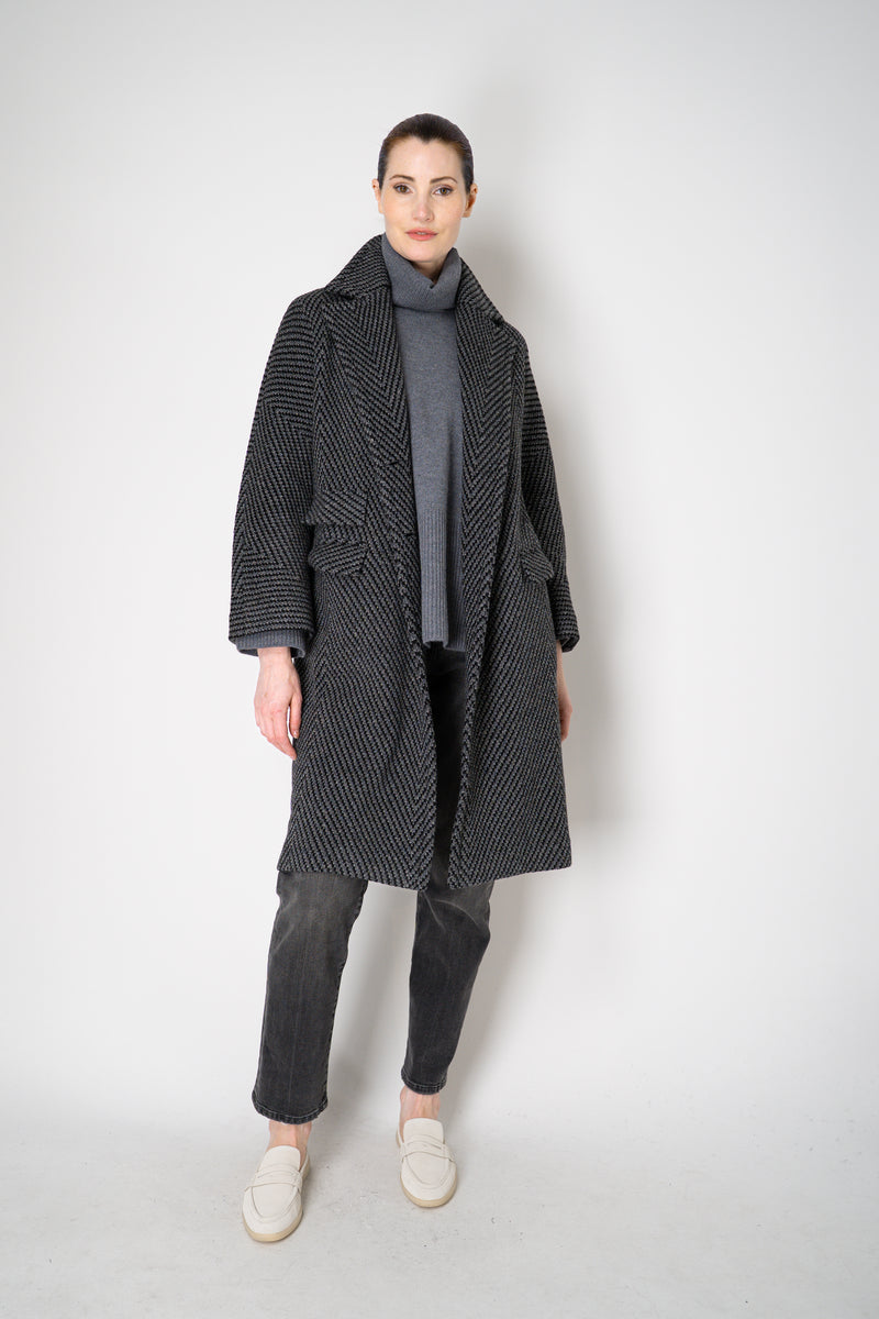 Amina Rubinacci Wool Viscose Knit Single Breasted Cardigan in Grey and Black Vancouver. Shop Online or in Store.