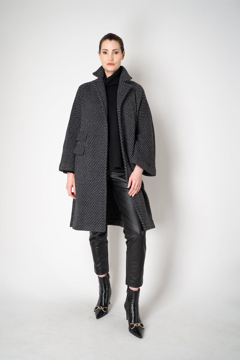 Amina Rubinacci Wool Viscose Knit Single Breasted Cardigan in Grey and Black Vancouver. Shop Online or in Store.