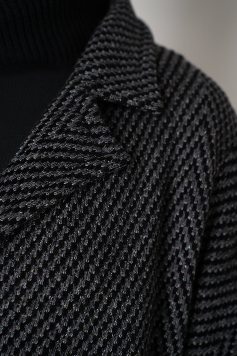 Amina Rubinacci Wool Viscose Knit Single Breasted Cardigan in Grey and Black Vancouver. Shop Online or in Store.