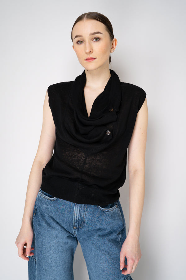 Annette Gortz Cowl Neck Knitted Linen Top in Black Vancouver. Shop Online or in Store.