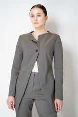 Annette Gortz Crisp Linen Blend Long Tailored Jacket in Anthracite Grey Vancouver. Shop Online or in Store.