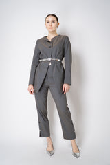 Annette Gortz Crisp Linen Blend Long Tailored Jacket in Anthracite Grey Vancouver. Shop Online or in Store.