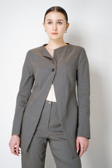 Annette Gortz Crisp Linen Blend Long Tailored Jacket in Anthracite Grey Vancouver. Shop Online or in Store.