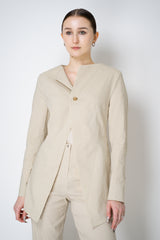 Annette Gortz Crisp Linen Blend Long Tailored Jacket in Off-White Vancouver. Shop Online or in Store.