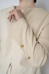 Annette Gortz Crisp Linen Blend Long Tailored Jacket in Off-White Vancouver. Shop Online or in Store.