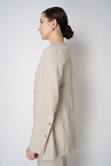 Annette Gortz Crisp Linen Blend Long Tailored Jacket in Off-White Vancouver. Shop Online or in Store.
