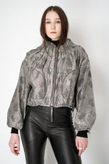 Annette Gortz Cropped Brocade Intarsia Floral Motif Jacket in Silver Vancouver. Shop Online or in Store.