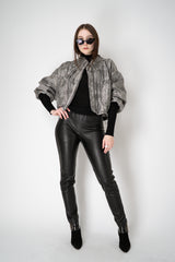 Annette Gortz Cropped Brocade Intarsia Floral Motif Jacket in Silver Vancouver. Shop Online or in Store.