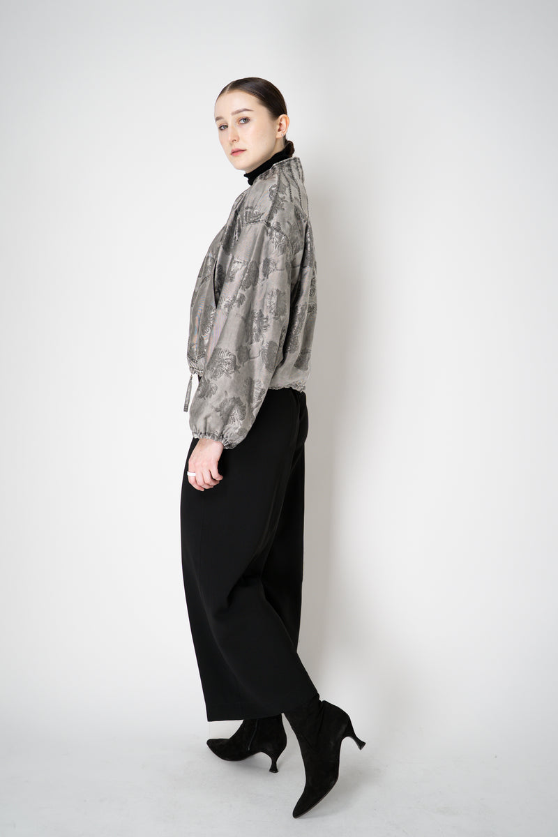 Annette Gortz Cropped Brocade Intarsia Floral Motif Jacket in Silver Vancouver. Shop Online or in Store.