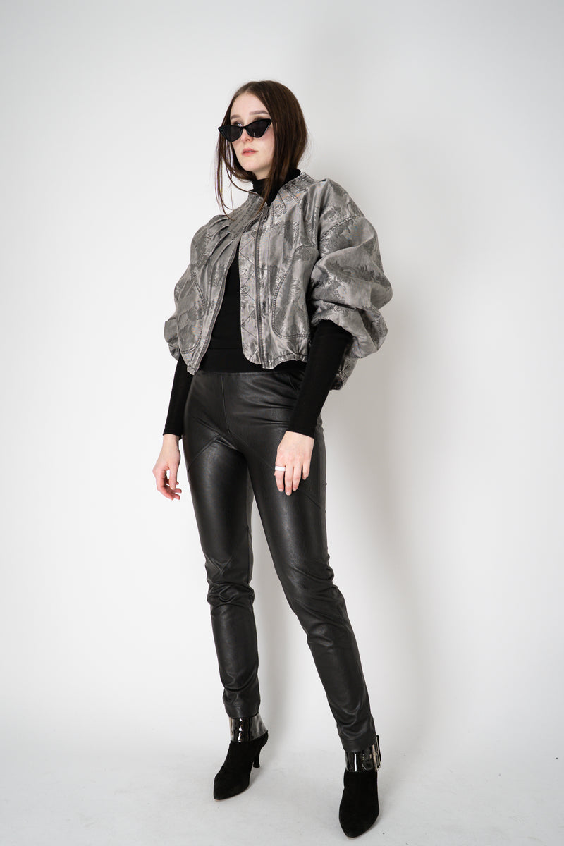 Annette Gortz Cropped Brocade Intarsia Floral Motif Jacket in Silver Vancouver. Shop Online or in Store.
