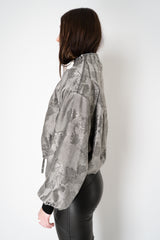 Annette Gortz Cropped Brocade Intarsia Floral Motif Jacket in Silver Vancouver. Shop Online or in Store.