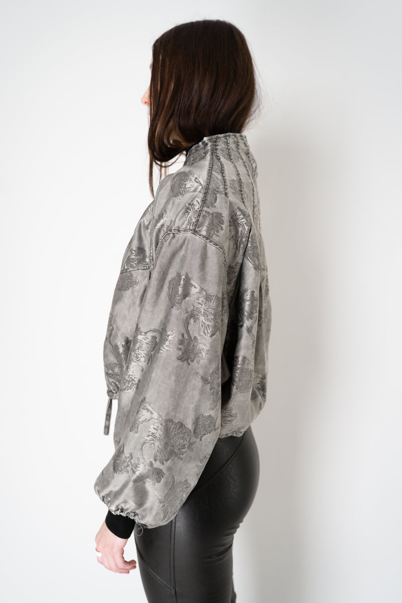 Annette Gortz Cropped Brocade Intarsia Floral Motif Jacket in Silver Vancouver. Shop Online or in Store.