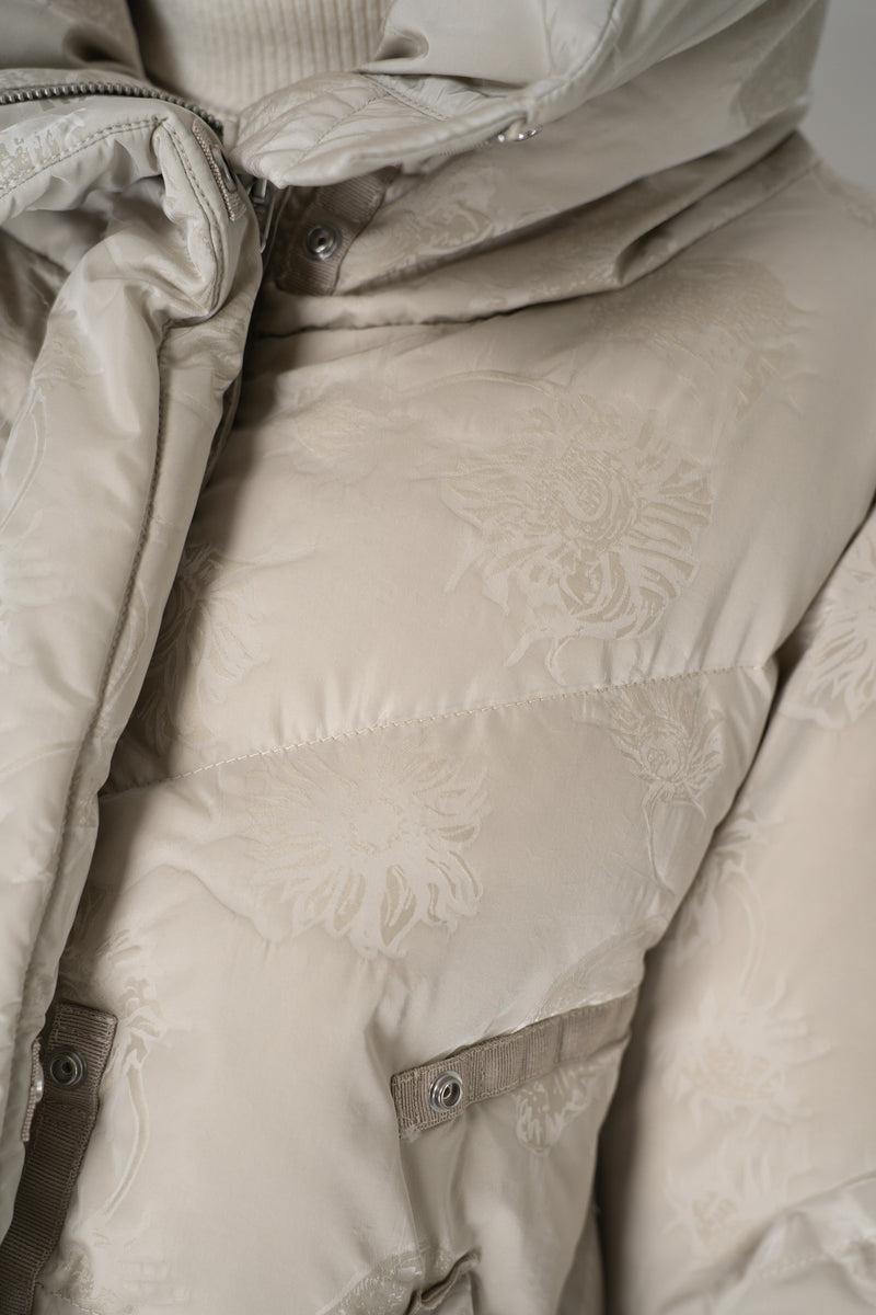 Annette Gortz Down Padded Floral Embossed High Neck Jacket in Cream Vancouver. Shop Online or in Store.