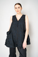 Annette Gortz Embossed Crepe Taffeta A-Line Vest with Cinchable Hem in Black Vancouver. Shop Online or in Store.