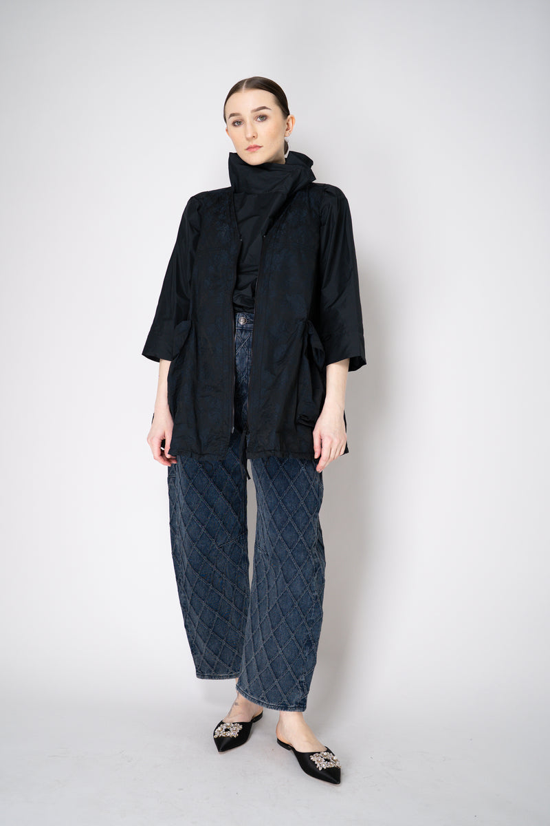 Annette Gortz Embossed Crepe Taffeta A-Line Vest with Cinchable Hem in Black Vancouver. Shop Online or in Store.