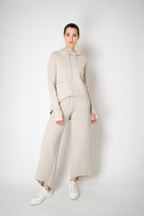 Annette Gortz Knit Merino Wool O-Shape Hemline Hooded Pullover in Beige Vancouver. Shop Online or in Store.