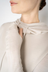 Annette Gortz Knit Merino Wool O-Shape Hemline Hooded Pullover in Beige Vancouver. Shop Online or in Store.
