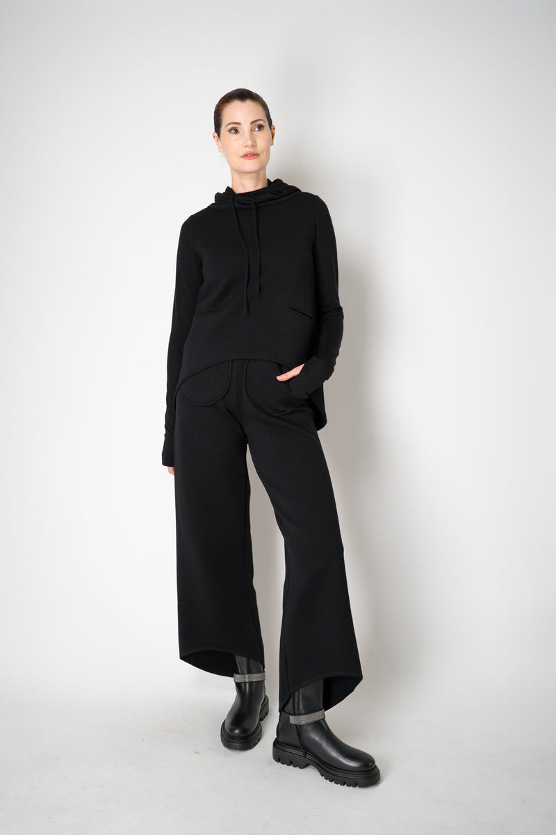 Annette Gortz Knit Merino Wool O-Shape Hemline Hooded Pullover in Black Vancouver. Shop Online or in Store.