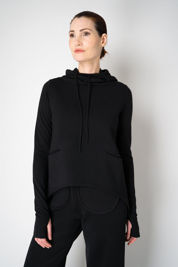 Annette Gortz Knit Merino Wool O-Shape Hemline Hooded Pullover in Black Vancouver. Shop Online or in Store.