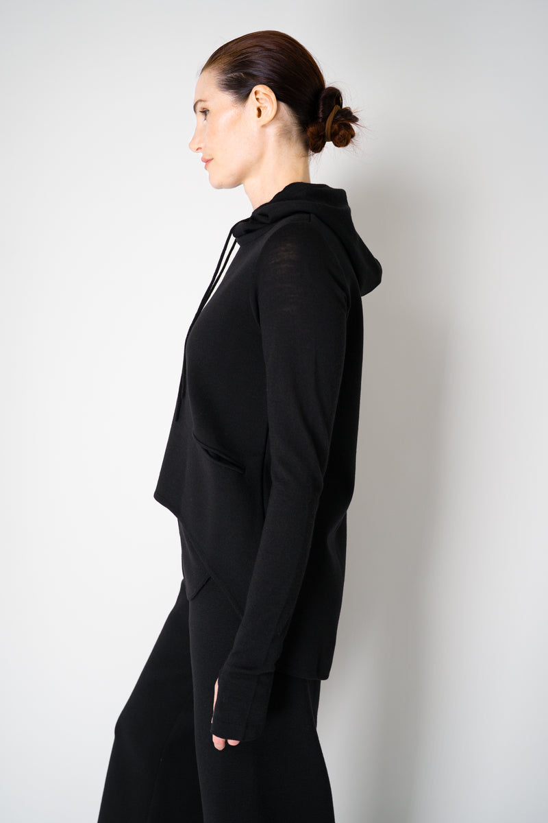 Annette Gortz Knit Merino Wool O-Shape Hemline Hooded Pullover in Black Vancouver. Shop Online or in Store.