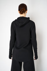 Annette Gortz Knit Merino Wool O-Shape Hemline Hooded Pullover in Black Vancouver. Shop Online or in Store.