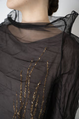 Annette Gortz Layered Jersey and Organza Pullover in Black and Taupe Vancouver. Shop Online or in Store.