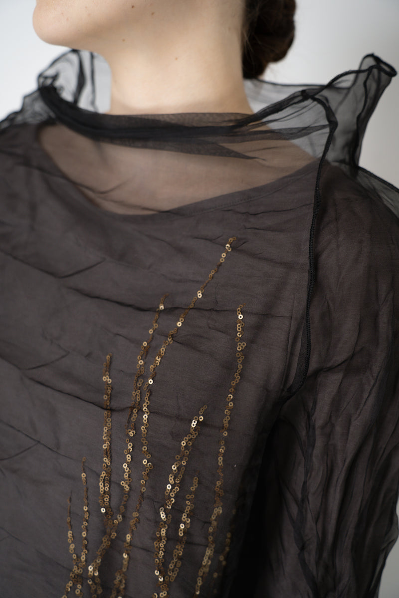 Annette Gortz Layered Jersey and Organza Pullover in Black and Taupe Vancouver. Shop Online or in Store.