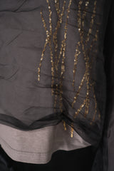 Annette Gortz Layered Jersey and Organza Pullover in Black and Taupe Vancouver. Shop Online or in Store.
