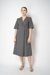 Annette Gortz Linen Blend Short Sleeve Dress in Anthracite Grey Vancouver. Shop Online or in Store.