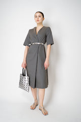 Annette Gortz Linen Blend Short Sleeve Dress in Anthracite Grey Vancouver. Shop Online or in Store.