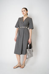 Annette Gortz Linen Blend Short Sleeve Dress in Anthracite Grey Vancouver. Shop Online or in Store.