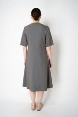 Annette Gortz Linen Blend Short Sleeve Dress in Anthracite Grey Vancouver. Shop Online or in Store.