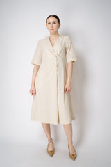 Annette Gortz Linen Blend Short Sleeve Dress in Off-White Vancouver. Shop Online or in Store.