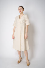 Annette Gortz Linen Blend Short Sleeve Dress in Off-White Vancouver. Shop Online or in Store.