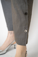 Annette Gortz Linen Blend Tapered Pants with Slit Hem in Anthracite Grey Vancouver. Shop Online or in Store.