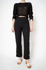 Annette Gortz Linen Blend Tapered Pants with Slit Hem in Black Vancouver. Shop Online or in Store.