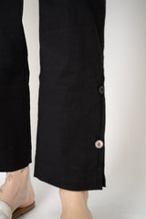 Annette Gortz Linen Blend Tapered Pants with Slit Hem in Black Vancouver. Shop Online or in Store.