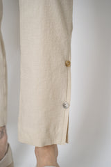 Annette Gortz Linen Blend Tapered Pants with Slit Hem in Off-White Vancouver. Shop Online or in Store.