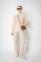 Annette Gortz Linen Blend Tapered Pants with Slit Hem in Off-White Vancouver. Shop Online or in Store.