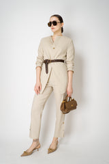 Annette Gortz Linen Blend Tapered Pants with Slit Hem in Off-White Vancouver. Shop Online or in Store.