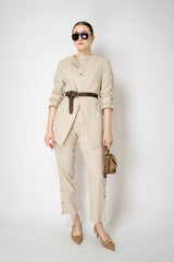 Annette Gortz Linen Blend Tapered Pants with Slit Hem in Off-White Vancouver. Shop Online or in Store.