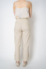 Annette Gortz Linen Blend Tapered Pants with Slit Hem in Off-White Vancouver. Shop Online or in Store.