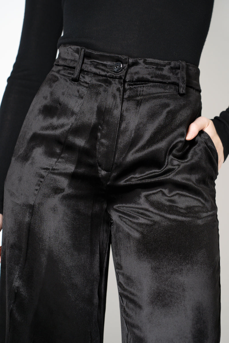 Annette Gortz Liquid Drape Barrel Effect Velvet Trousers in Black Vancouver. Shop Online or in Store.