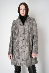 Annette Gortz Long A-line Brocade Intarsia Floral Motif Jacket in Silver Vancouver. Shop Online or in Store.