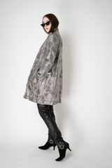 Annette Gortz Long A-line Brocade Intarsia Floral Motif Jacket in Silver Vancouver. Shop Online or in Store.