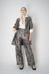 Annette Gortz Long A-line Brocade Intarsia Floral Motif Jacket in Silver Vancouver. Shop Online or in Store.