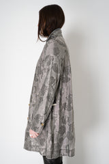 Annette Gortz Long A-line Brocade Intarsia Floral Motif Jacket in Silver Vancouver. Shop Online or in Store.